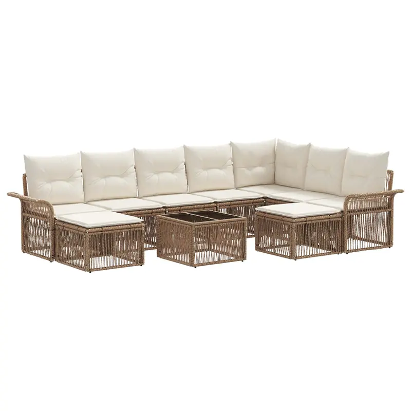 Conjunto de sofás de jardín 10 pcs Beige y blanco crema