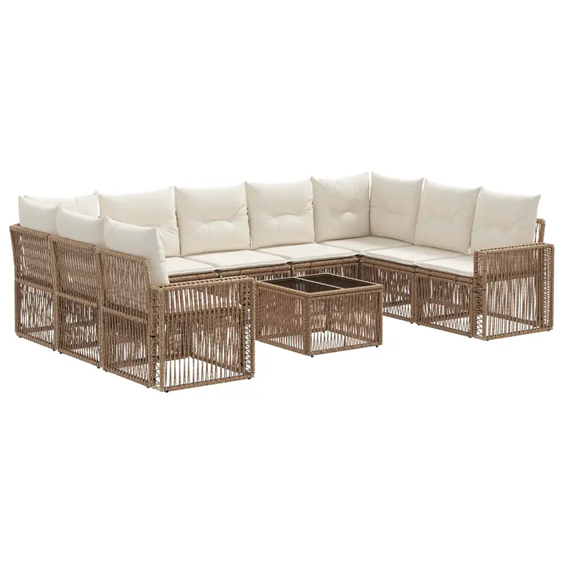 Conjunto de sofás de jardín 10 pcs Beige y blanco crema