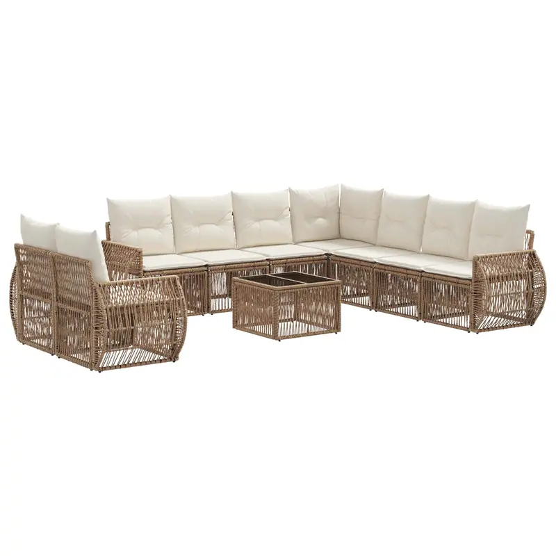 Conjunto de sofás de jardín 10 pcs Beige y blanco crema