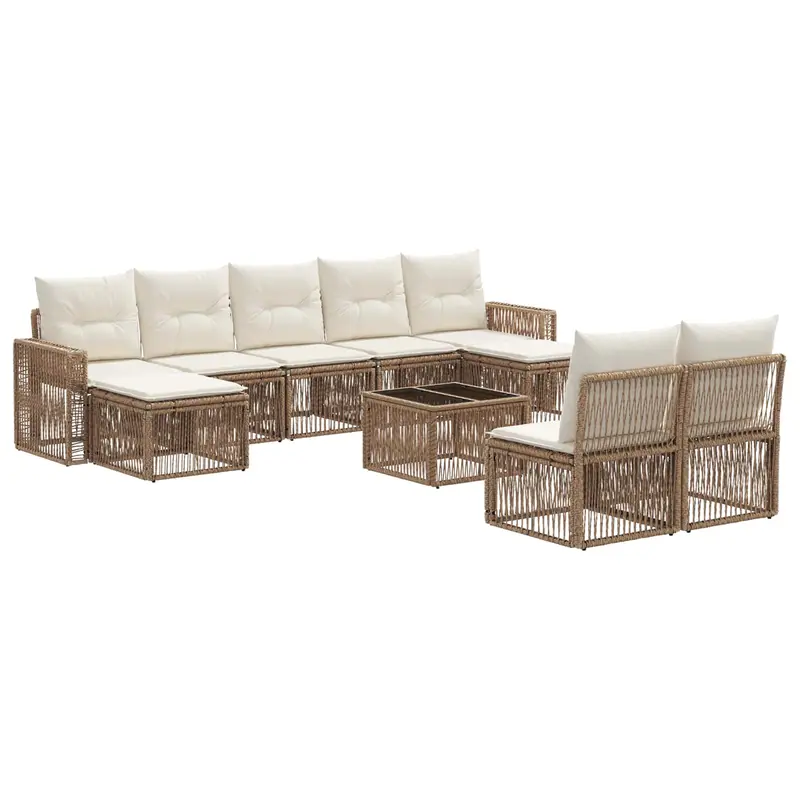 Conjunto de sofás de jardín 10 pcs Beige y blanco crema