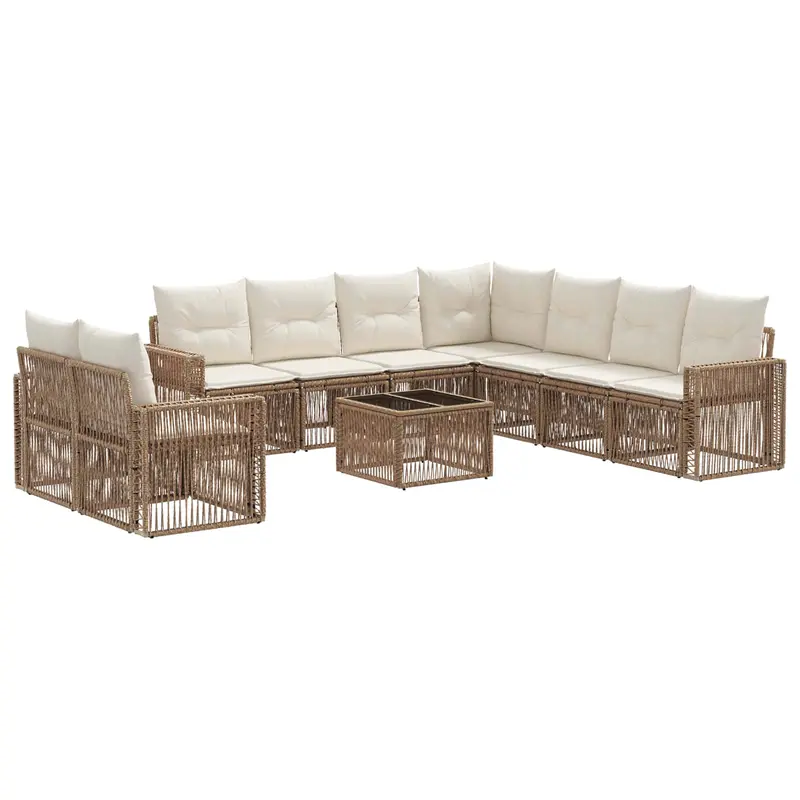 Conjunto de sofás de jardín 10 pcs Beige y blanco crema