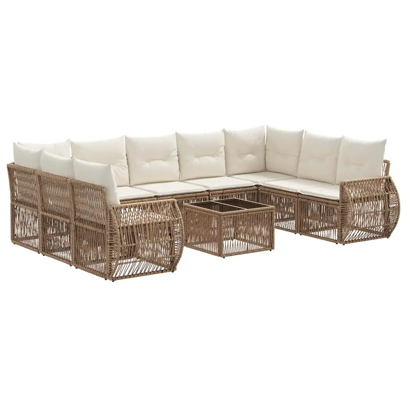 Conjunto de sofás de jardín 10 pcs Beige y blanco crema