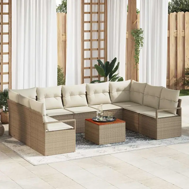 Conjunto de sofás de jardín 10 pcs Beige y Crema