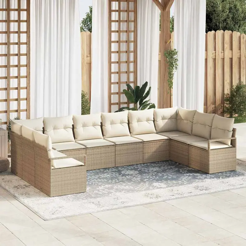 Conjunto de sofás de jardín 10 pcs Beige y ratán sintético
