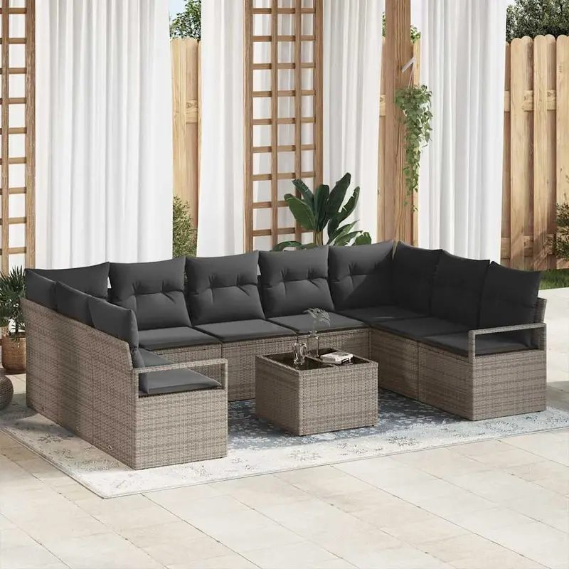 Conjunto de sofás de jardín 10 pcs Gris Claro ratán sintético
