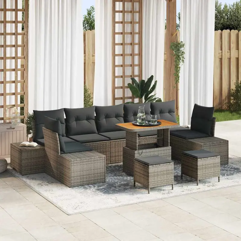 Conjunto de sofás de jardín 10 pcs Gris ratán sintético