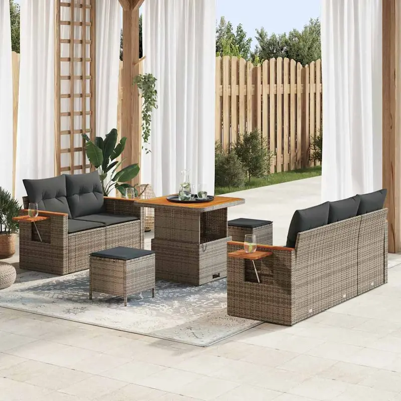 Conjunto de sofás de jardín 10 pcs Gris ratán sintético