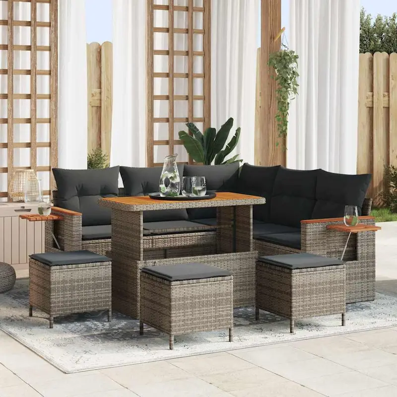 Conjunto de sofás de jardín 10 pcs Gris ratán sintético