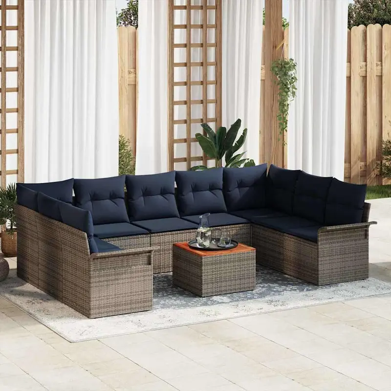 Conjunto de sofás de jardín 10 pcs Gris y azul marino