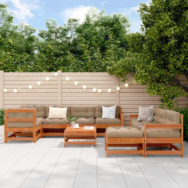 Conjunto de Sofás de Jardín 10 pcs Marrón Cera