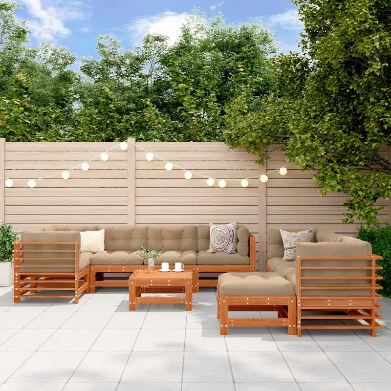 Conjunto de Sofás de Jardín 10 pcs Marrón Cera