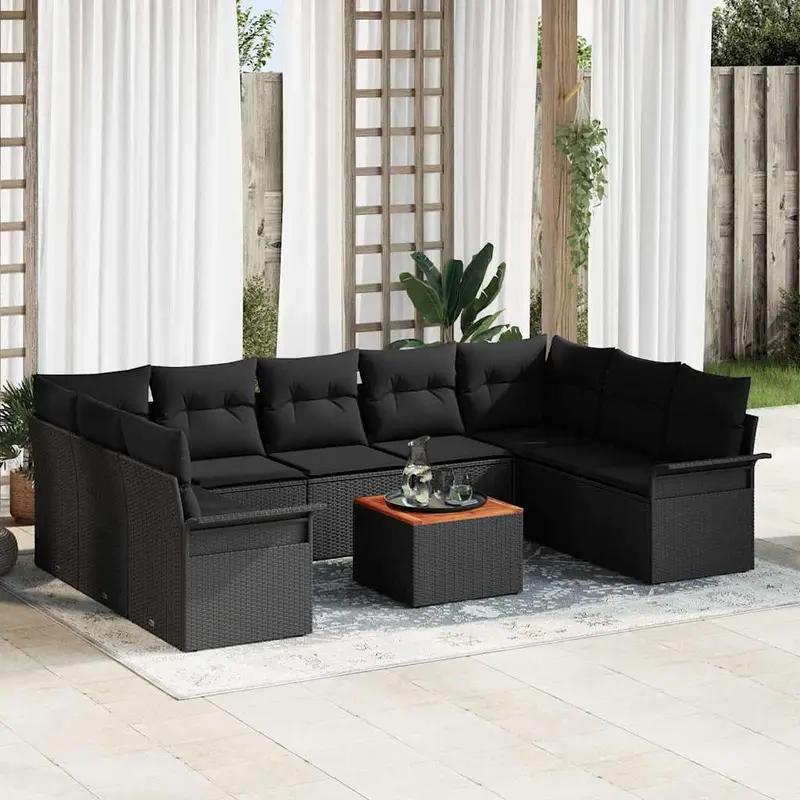 Conjunto de sofás de jardín 10 pcs Negro ratán sintético