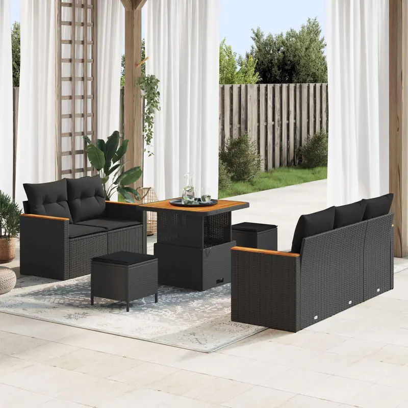 Conjunto de sofás de jardín 10 pcs Negro ratán sintético