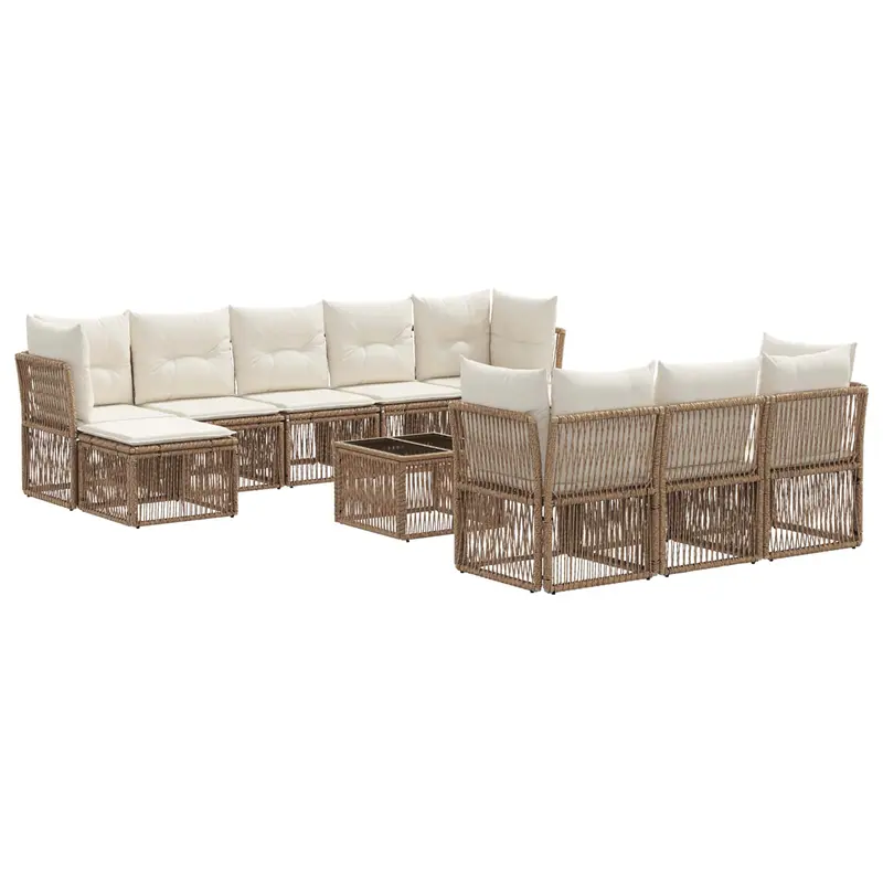 Conjunto de sofás de jardín 11 pcs Beige ratán sintético