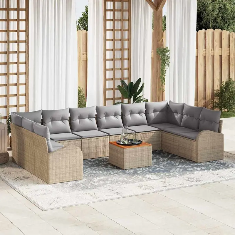 Conjunto de sofás de jardín 11 pcs Beige ratán sintético