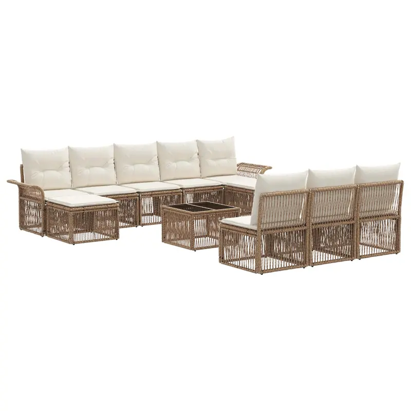 Conjunto de sofás de jardín 11 pcs Beige ratán sintético