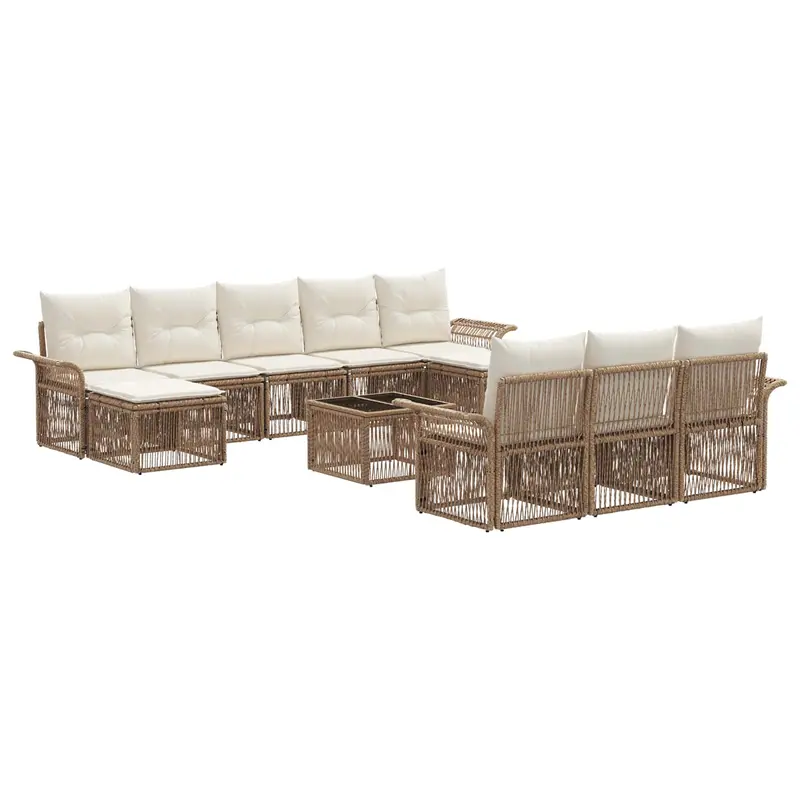 Conjunto de sofás de jardín 11 pcs Beige ratán sintético