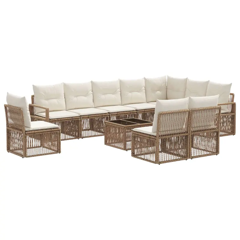 Conjunto de sofás de jardín 11 pcs Beige ratán sintético