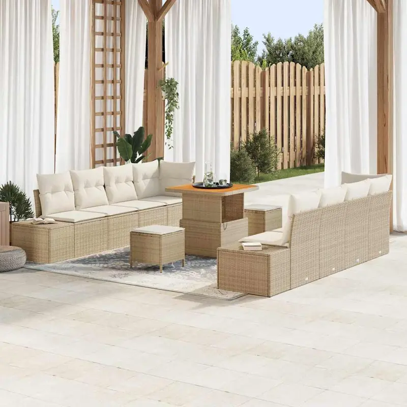 Conjunto de sofás de jardín 11 pcs Beige ratán sintético