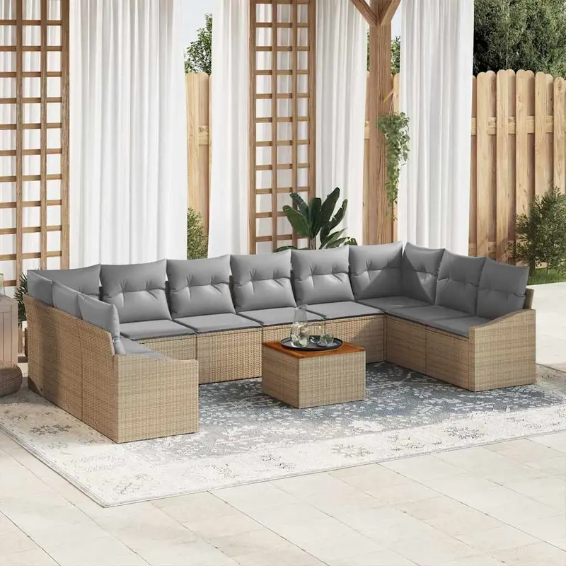 Conjunto de sofás de jardín 11 pcs Beige ratán sintético