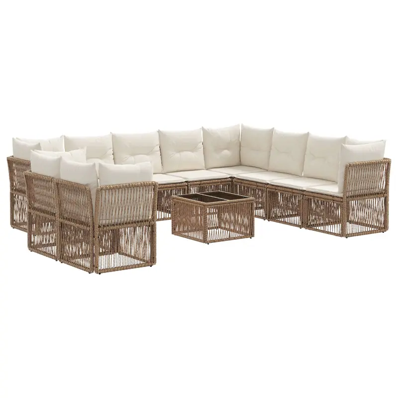 Conjunto de sofás de jardín 11 pcs Beige ratán sintético