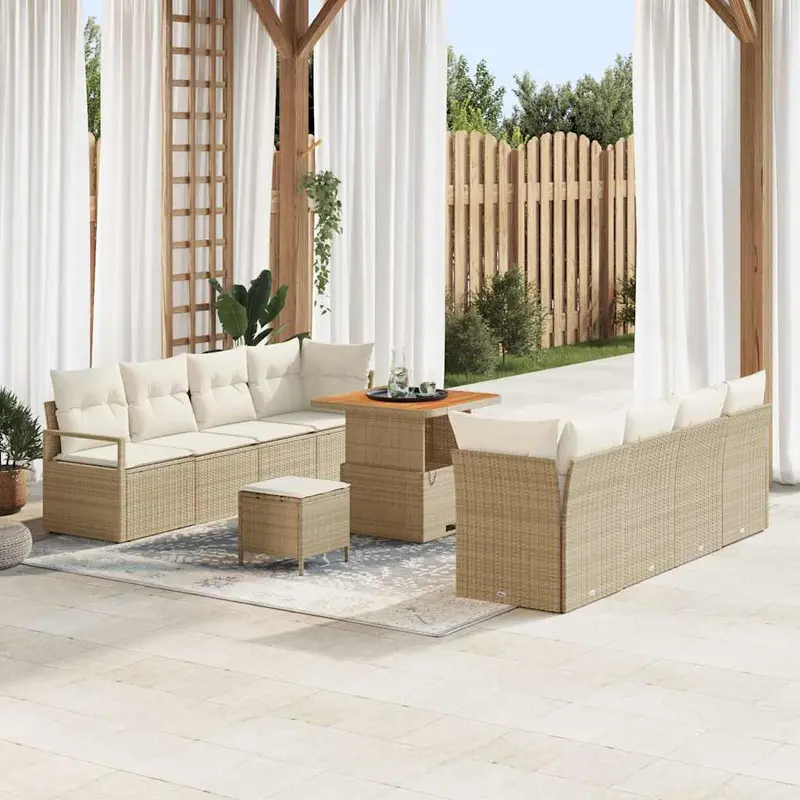 Conjunto de sofás de jardín 11 pcs Beige ratán sintético