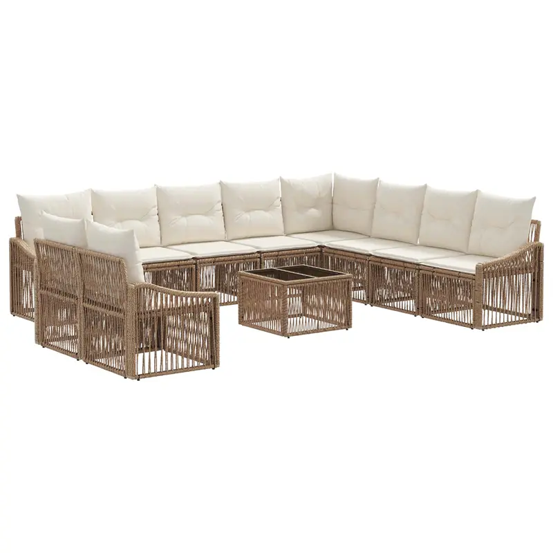 Conjunto de sofás de jardín 11 pcs Beige ratán sintético