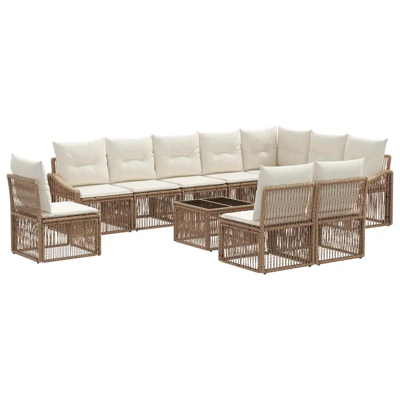 Conjunto de sofás de jardín 11 pcs Beige ratán sintético