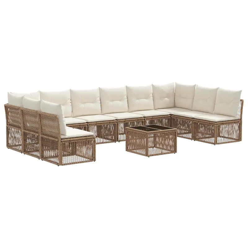 Conjunto de sofás de jardín 11 pcs Beige ratán sintético