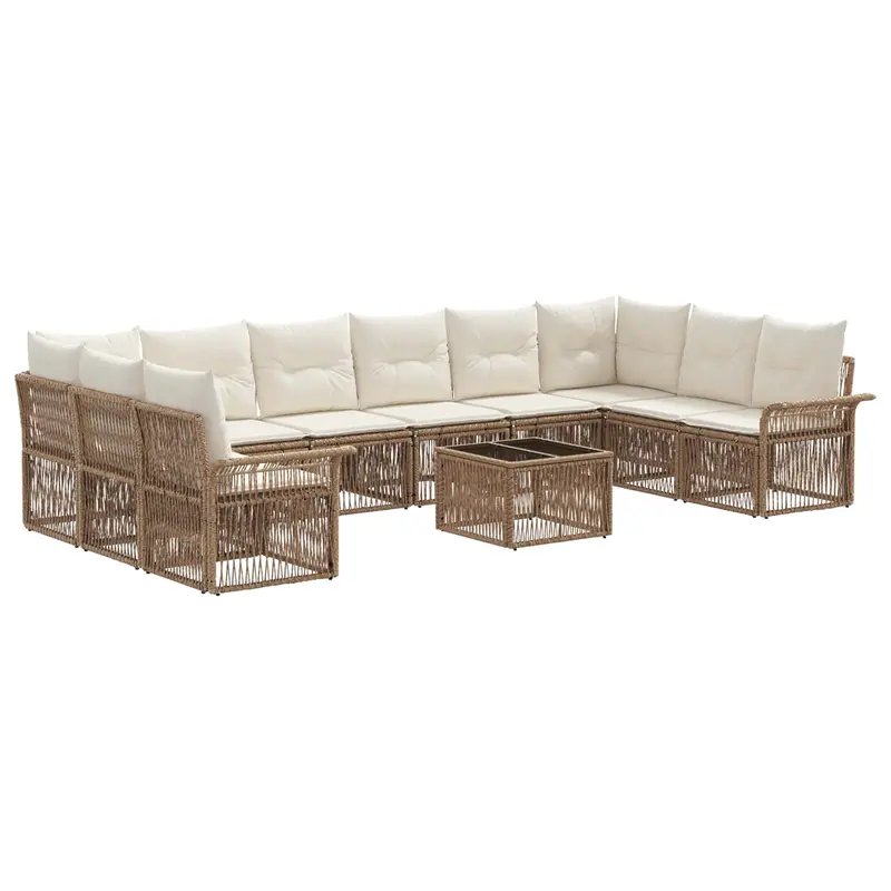Conjunto de sofás de jardín 11 pcs Beige ratán sintético