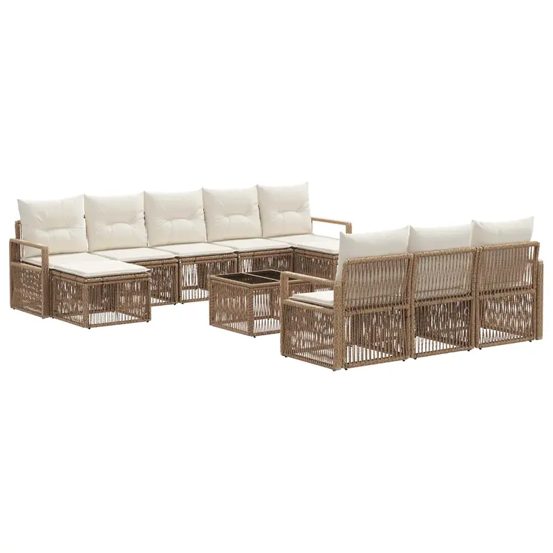 Conjunto de sofás de jardín 11 pcs Beige ratán sintético