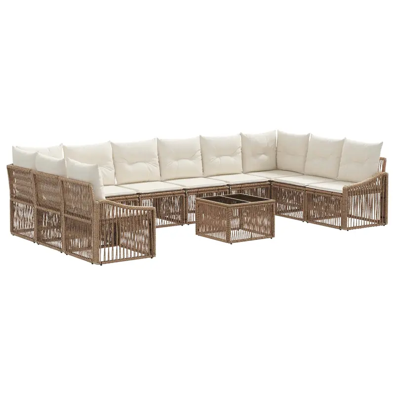 Conjunto de sofás de jardín 11 pcs Beige ratán sintético