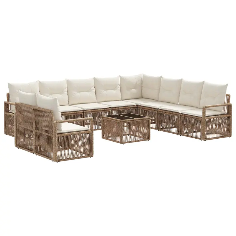 Conjunto de sofás de jardín 11 pcs Beige ratán sintético