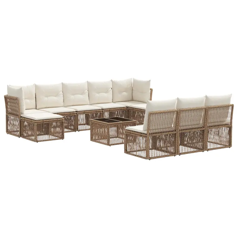 Conjunto de sofás de jardín 11 pcs Beige ratán sintético