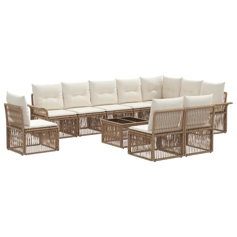 Conjunto de sofás de jardín 11 pcs Beige ratán sintético