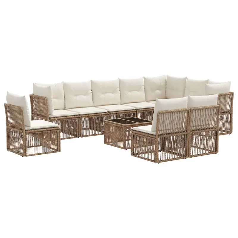 Conjunto de sofás de jardín 11 pcs Beige ratán sintético