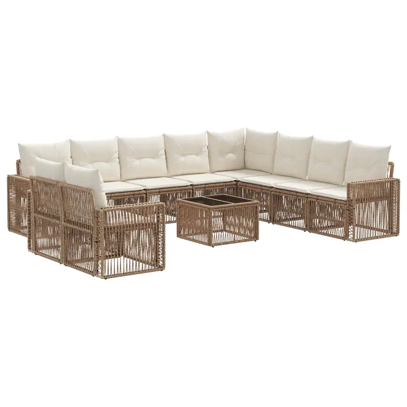 Conjunto de sofás de jardín 11 pcs Beige y blanco crema