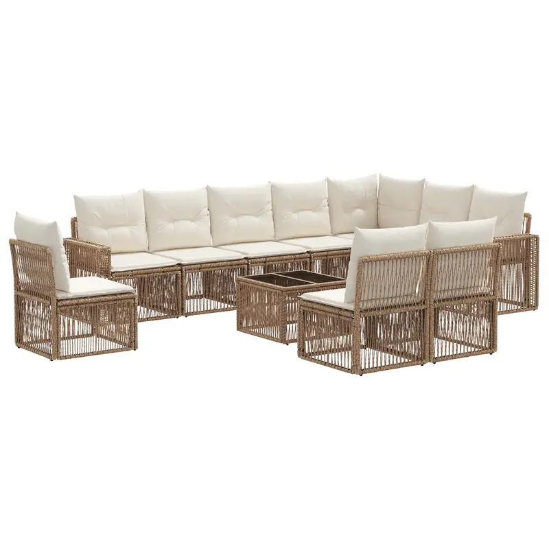 Conjunto de sofás de jardín 11 pcs Beige y blanco crema