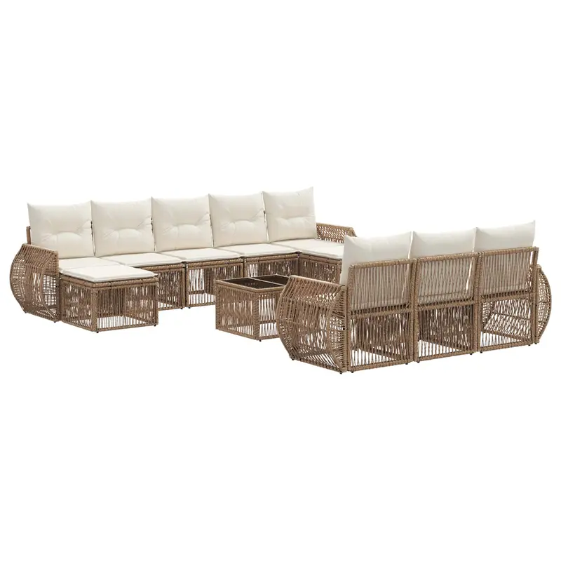 Conjunto de sofás de jardín 11 pcs Beige y blanco crema