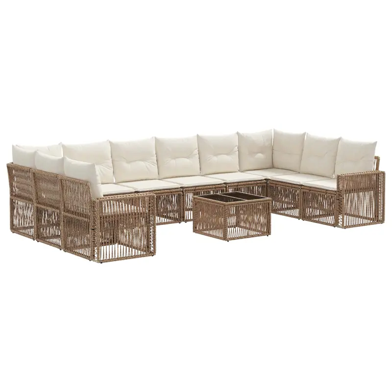Conjunto de sofás de jardín 11 pcs Beige y blanco crema