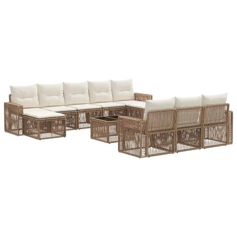 Conjunto de sofás de jardín 11 pcs Beige y blanco crema