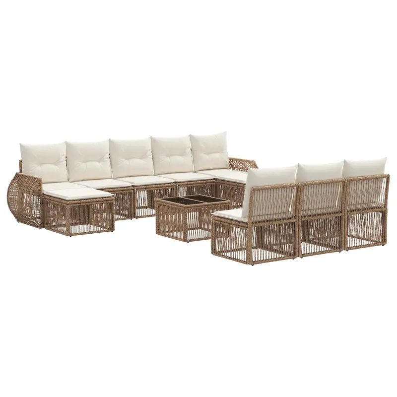 Conjunto de sofás de jardín 11 pcs Beige y blanco crema