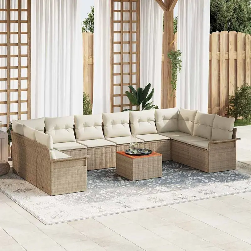 Conjunto de sofás de jardín 11 pcs Beige y Crema