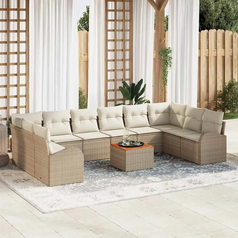 Conjunto de sofás de jardín 11 pcs Beige y Crema