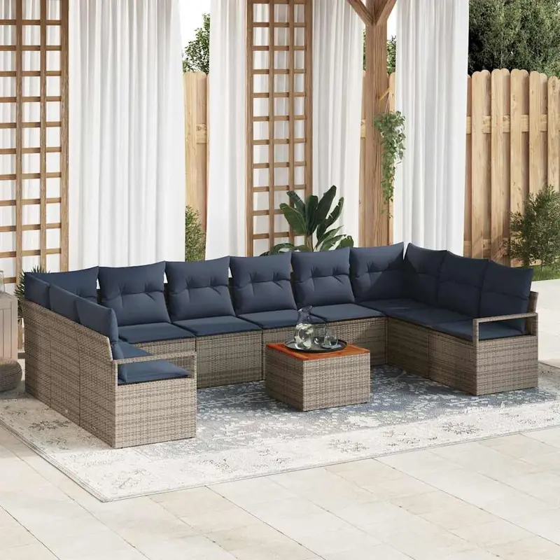 Conjunto de sofás de jardín 11 pcs Gris ratán sintético