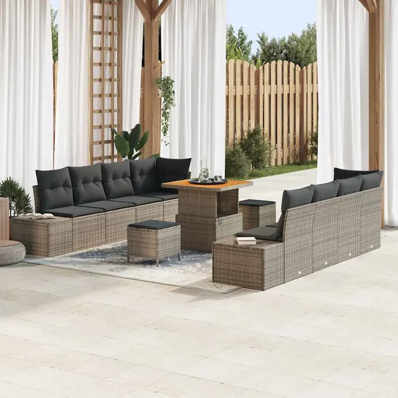Conjunto de sofás de jardín 11 pcs Gris ratán sintético