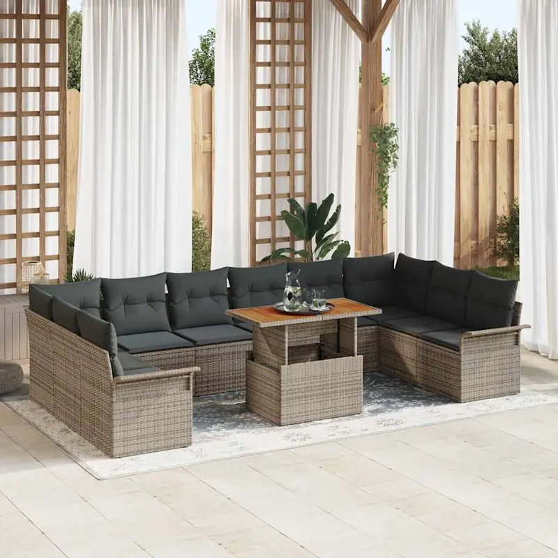Conjunto de sofás de jardín 11 pcs Gris ratán sintético
