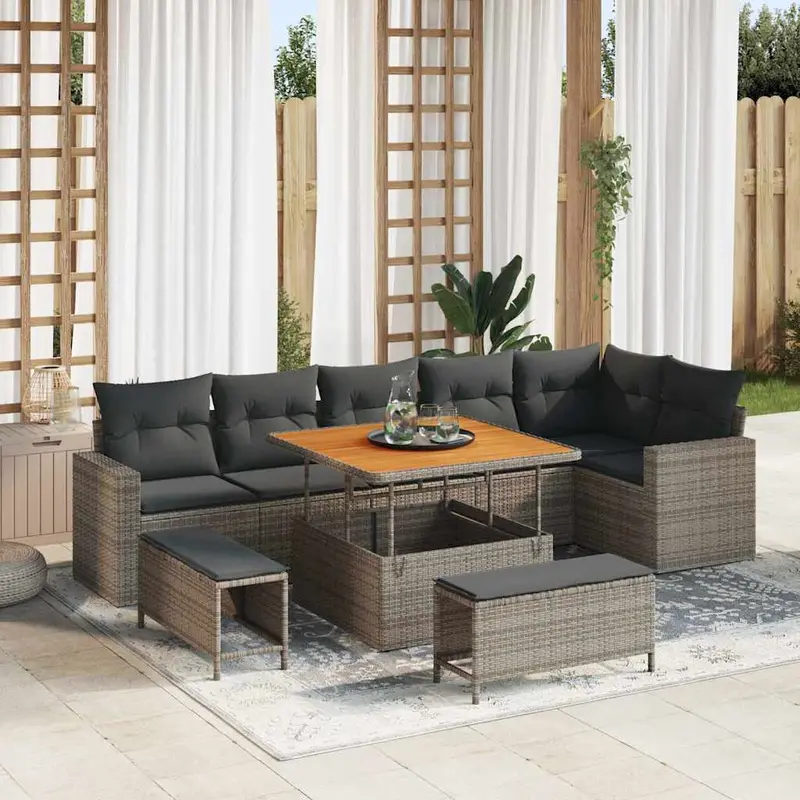 Conjunto de sofás de jardín 11 pcs Gris ratán sintético