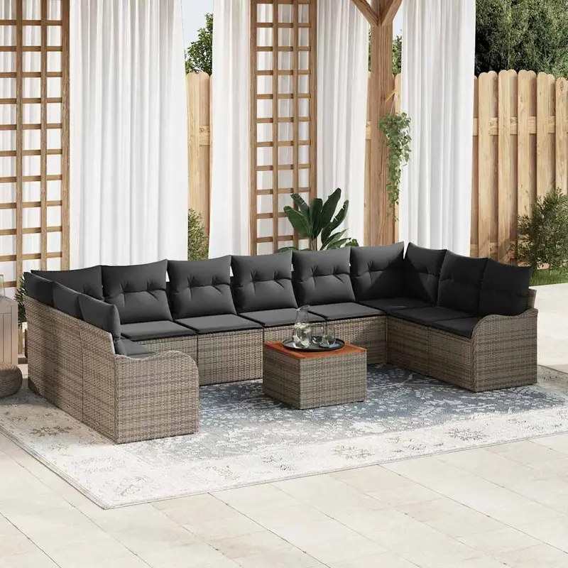 Conjunto de sofás de jardín 11 pcs Gris ratán sintético