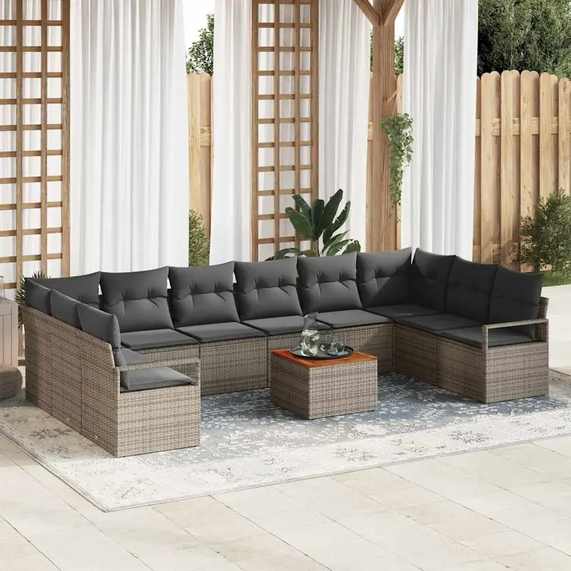 Conjunto de sofás de jardín 11 pcs Gris ratán sintético